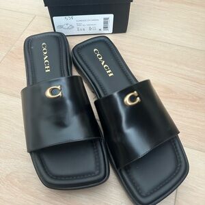 Coach Black Florence Leather Slide Sandal